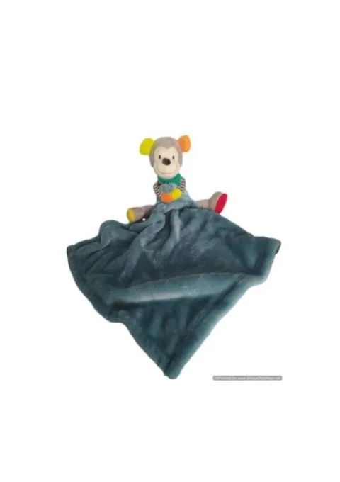 doudou singe bleu jaune orange rouge