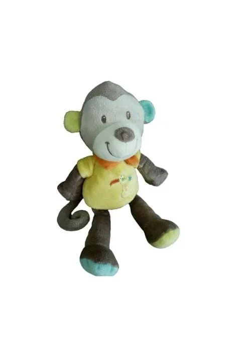 doudou singe pull jaune bleu nicotoy