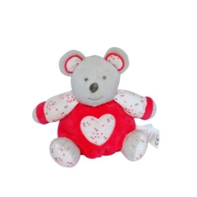 doudou souris grise et rouge coeur