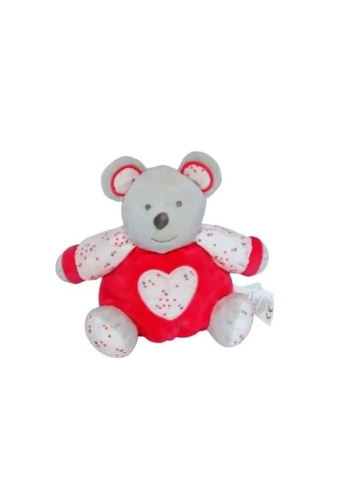 doudou souris grise et rouge coeur
