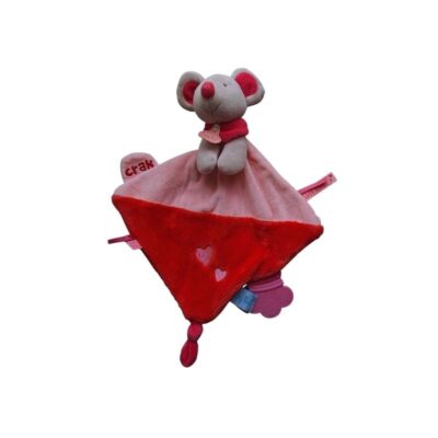 doudou souris plate rose rouge anneau dentition