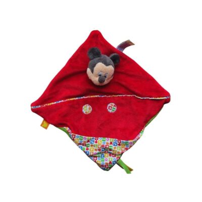 doudou souris mickey plat carré rouge