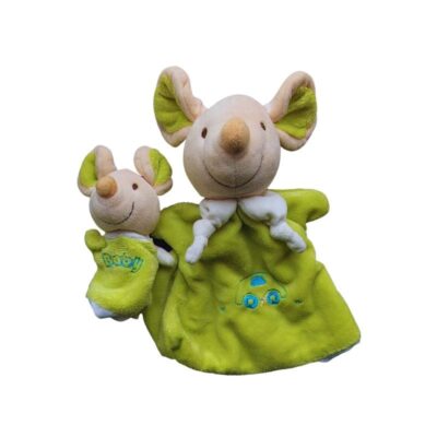 doudou souris et son bébé vert playkids