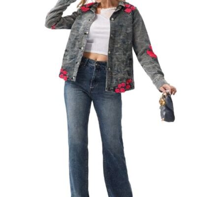 veste en jeans brodé n poker