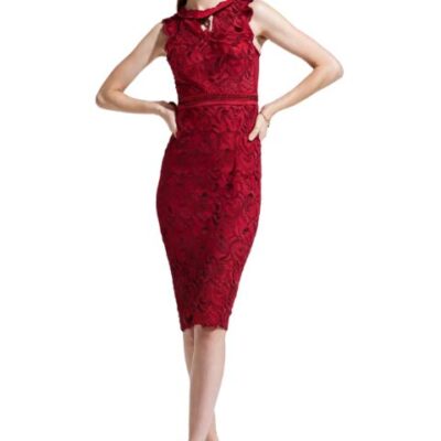 robe cérémonie dentelle rouge Mango