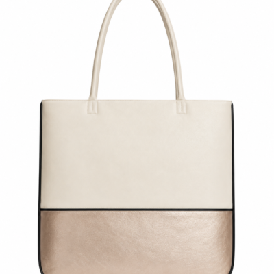 Sac cabas femme bicolore ivoire et champagne doré