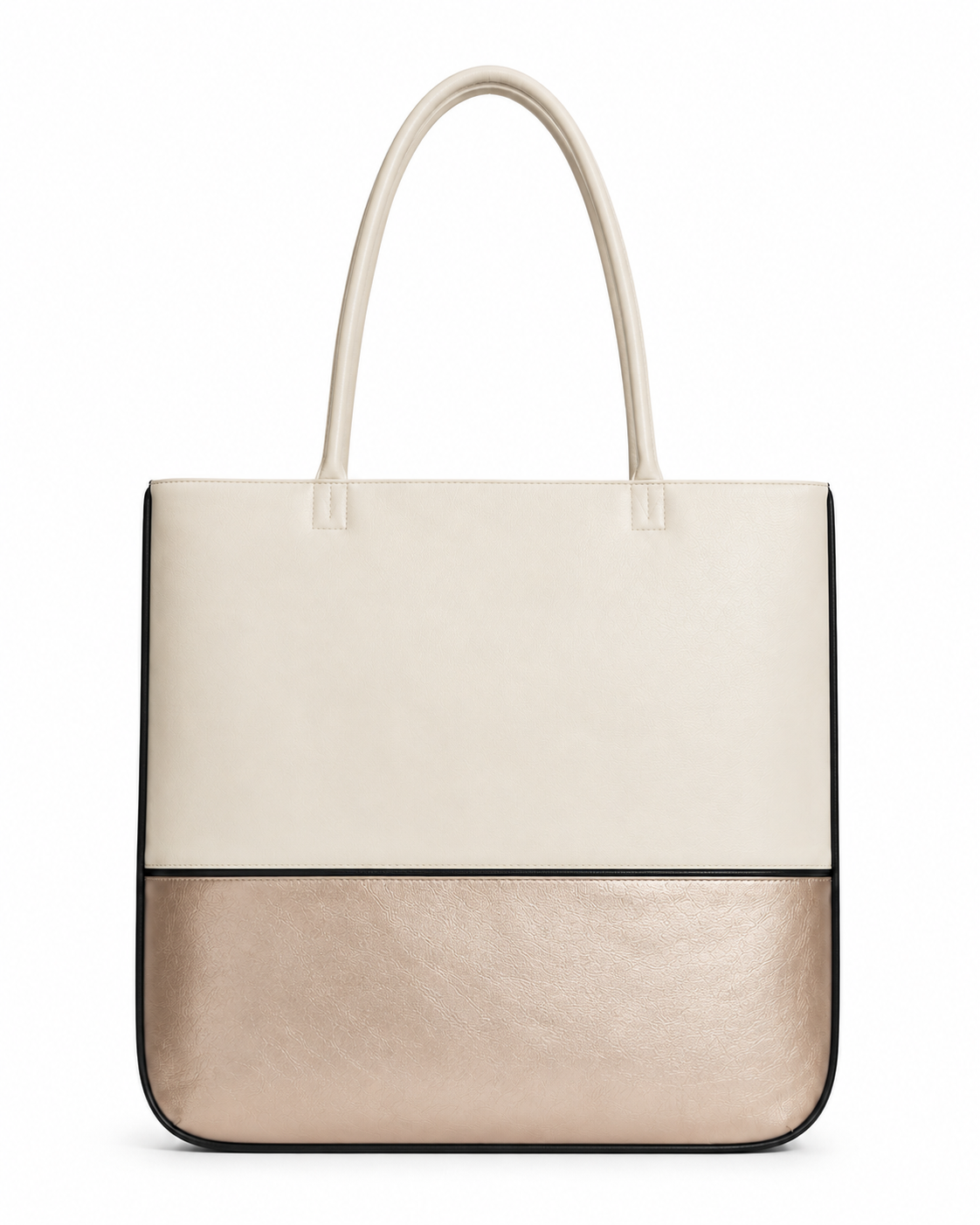 Sac cabas femme bicolore ivoire et champagne doré